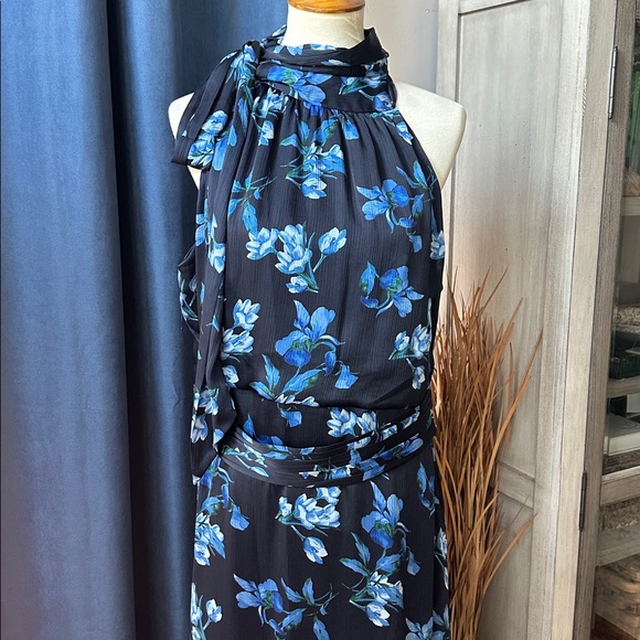 Sachin + Babi Kayla Crinkle Georgette One Shoulder Floral Gown in Blue EUC - Picture 8 of 14